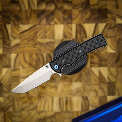 Chaves Knives Liberation Street SW PVD Linerlock Blue Ti Blue Label Aluminum Knurled SW Tanto CK-2B2-2B9A-2D1-BLUE