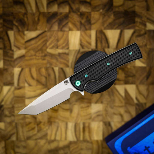 Chaves Knives Liberation Street SW PVD Linerlock Green Ti Blue Label Aluminum Knurled SW Tanto CK-2B2-2B9A-2D1-GR
