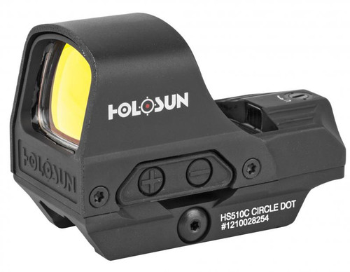 Holosun Technologies Open Reflex, 2 MOA Dot or 2 MOA Dot with 65 MOA Circle, Solar with Internal Battery, Quick Release Mount, AR Riser, Protective Hood, Black Finish HS510C HS510C