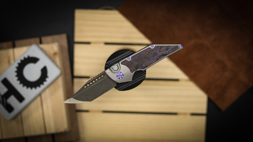 Hypercut Manufacturing Dharma Automatic Fat Carbon Purple/ Red Inlay, Purple Titanium Small Parts SN 0183