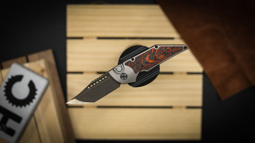 Hypercut Manufacturing Dharma Automatic Cross Cut Fat Carbon Orange, Black Screws, SN 0178