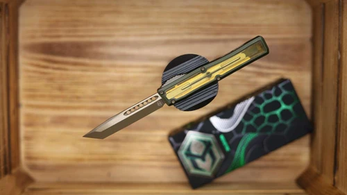 Heretic Knives NYX Tanto Bronze Blade inlay Green Chassis H015-7A-GRN-ULTEM