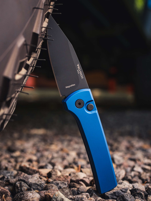 ProTech Knives Chavez Scapegoat Auto, Blue Handle, DLC Black MagnaMax RCS1103-Blue