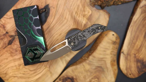 Heretic Knives Koschei Bronze Blade Bronzed Hardware Marble Carbon Fiber Scales H061-7A-MCF