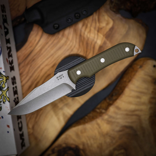 McNees Knives FX Agent Stonewashed Atomic, Green G-10 SIMS1T2593