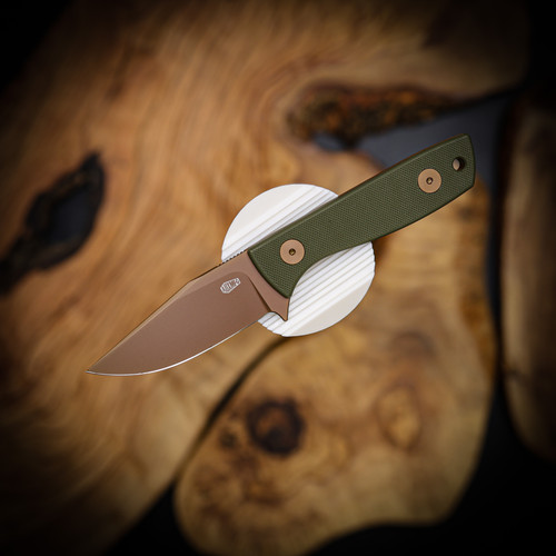 Auxiliary Manufacturing Runt XL Fixed Blade Knife - Green G10 Handle - Rose Gold PVD Blade