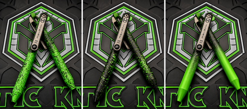 HERETIC KNIVES SCRIBE FLIPPER PEN GREEN WITH BLACK SPLATTER MAVERICK CUSTOMS COLLAB
