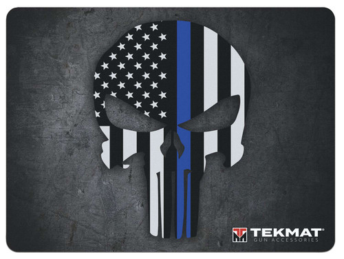 TekMat TEKR20PUNISHER Ultra 20 Cleaning Mat Black/White/Blue Rubber 15"x20" Blue Line Punisher Skull TSW|117945