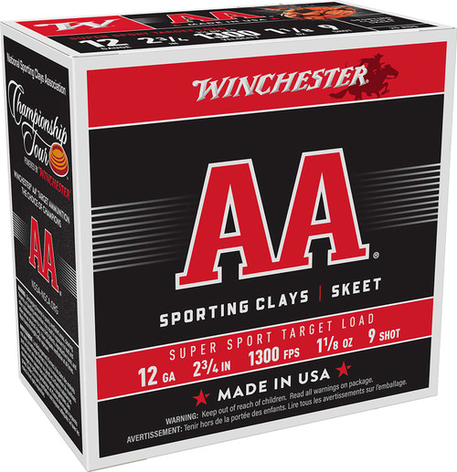 Winchester Ammo AASC129 AA Super Sport Sporting Clay 12Gauge 2.75" 1 1/8oz 9Shot 25 Per Box/10 Case TSW|116422