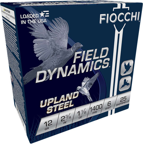Fiocchi 12HVST6 Field Dynamics Upland Steel 12Gauge 2.75" 1 1/8oz 6Shot 25 Per Box/10 Case TSW|157283