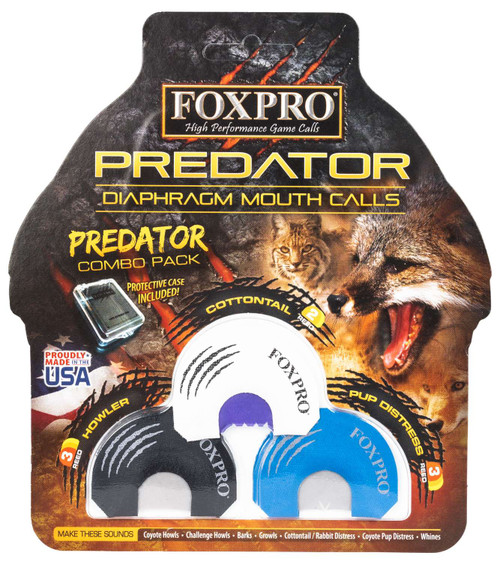Foxpro COYCOMBO Predator Combo Diaphragm Call Double/Triple Reed Cottontail Sounds Attracts Predators Black/Blue/White 3 Piece TSW|126557