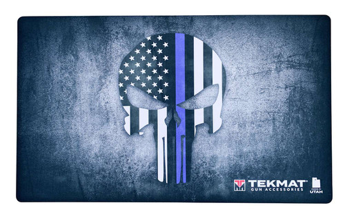 TekMat TEK42BLUELINE Blue Line Punisher Door Mat Multi Color Rubber 42" Long Blue Line Punisher Skull TSW|134154