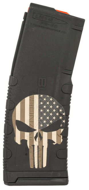 Black Rain Ordnance MAG30PUNISHW/FLAG Magazine 30rd 223 Rem/5.56 NATO Punisher American Flag Engraving Fits AR-15 Platform TSW|158739