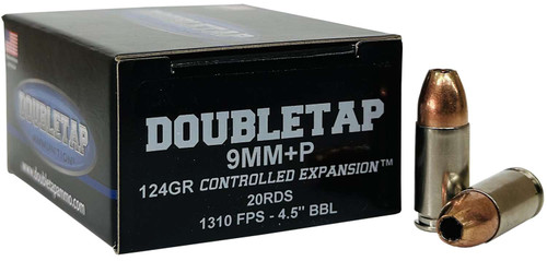 DoubleTap Ammunition 9MM124HP209mm+P Luger 124gr Controlled Expansion JHP 20 Per Box/50 Case TSW|162188