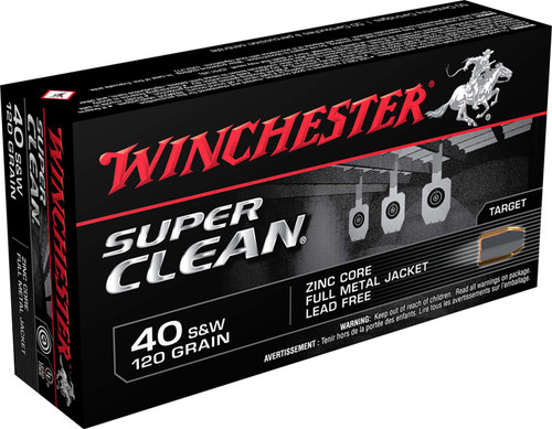 Winchester Ammo W40SWLF Super Clean 40S&W 120gr Lead Free Full Metal Jacket 50 Per Box/10 Case TSW|9619
