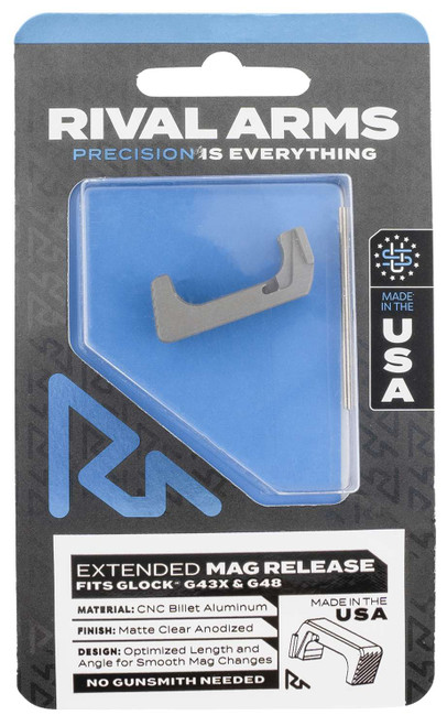 Rival Arms RA72G004D Magazine Release Extended Silver Aluminum for Glock 43X, 48 TSW|124562