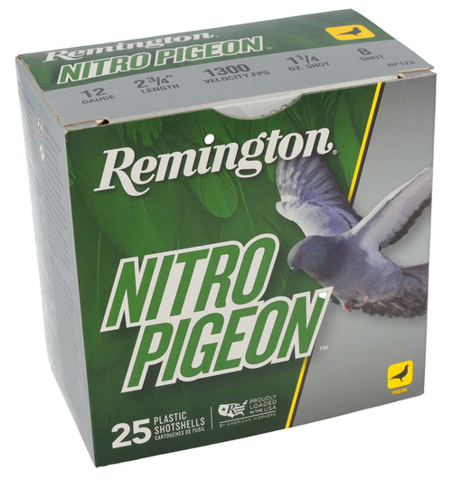 Remington Ammunition R28682 Nitro Pigeon 12Gauge 2.75" 1 1/4oz 8Shot 25 Per Box/10 Case TSW|184129