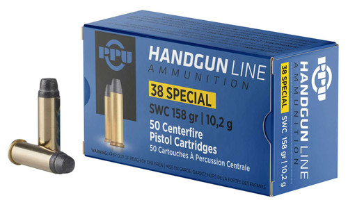 PPU PPH38SS Handgun 38Special 158gr Semi Wadcutter 50 Per Box/10 Case TSW|57060