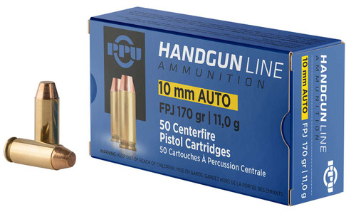 PPU PPH10F Handgun 10mmAuto 170gr Flat Point Jacketed 50 Per Box/10 Case TSW|57106