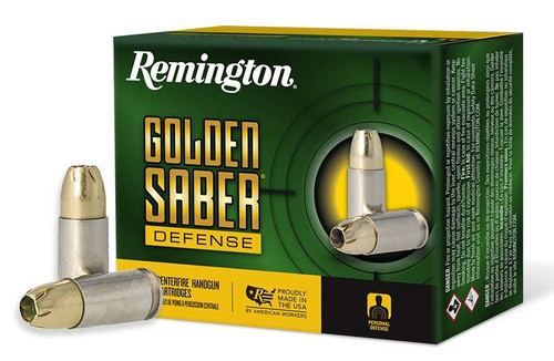 Remington Ammunition 27603 Golden Saber Defense 9mmLuger+P 124gr Brass Jacketed Hollow Point 20 Per Box/25 Case TSW|143909