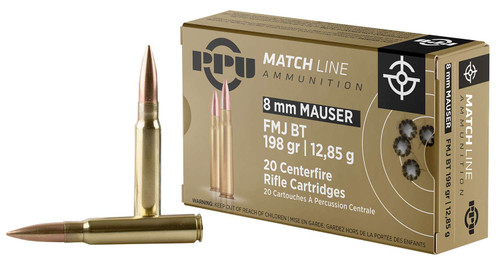 PPU PPM8 Match 8mmMauser 200gr Full Metal Jacket Boat Tail 20 Per Box/10 Case TSW|56422