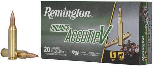 Remington Ammunition 29194 Premier Accutip-V 243Win 75gr AccuTip V Boat Tail 20 Per Box/10 Case TSW|56171