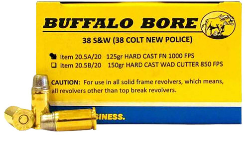Buffalo Bore Ammunition 205A20 Personal Defense Strictly Business 38S&W 125gr Hard Cast Flat Nose 20 Per Box/12 Case TSW|86245