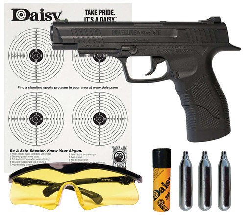 Daisy 985415242 415 Powerline Kit CO2 177 BB 21+1 495 fps, Black Polymer Frame with Pic. Rail, Fiber Optic Sight, Includes Ammo/Target/Glasses/CO2 Cartridges TSW|158757