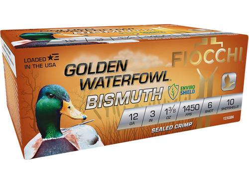 Fiocchi 123GB6 Golden Waterfowl Bismuth 12Gauge 3" 1 3/8oz 6Shot 10 Per Box/10 Case TSW|157275