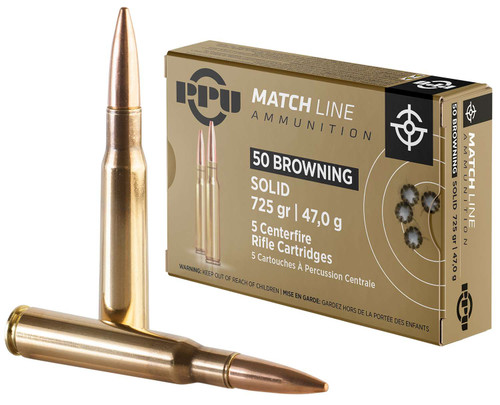 PPU PPM50 Match 50BMG 725gr Full Metal Jacket Solid 5 Per Box/20 Case TSW|128265