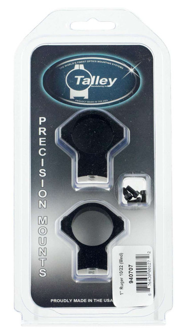 Talley 940707 Scope Mount/Ring Combo Black Anodized 1" Tube Ruger 10/22 Medium Rings TSW|102792