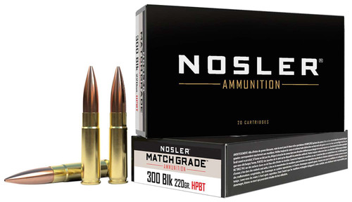 Nosler 51275 Match Grade 300Blackout 220gr Custom Competition Hollow Point Boat Tail 20 Per Box/20 Case TSW|98603