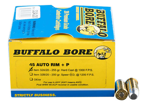Buffalo Bore Ammunition 32A20 Personal Defense Strictly Business 45Auto Rim +P 255gr Hard Cast Flat Nose 20 Per Box/12 Case TSW|86276