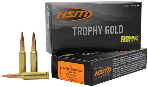 HSM 65CRD130VLD Trophy Gold Extended Range 6.5 Creedmoor 130 gr Berger Hunting VLD Match 20 Per Box/ 25 Case TSW|104992