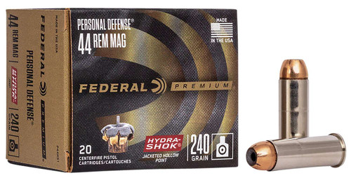 Federal P44HS1 Premium Personal Defense 44RemMag 240gr Hydra-Shok Jacketed Hollow Point 20 Per Box/25 Case TSW|65593