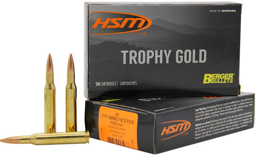 HSM 270150VLD Trophy Gold Extended Range 270 Win 150 gr Berger Hunting VLD Match 20 Per Box/ 20 Case TSW|82194