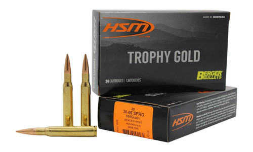 HSM 3006168VLD Trophy Gold Extended Range 30-06 Springfield 168 gr Berger Hunting VLD Match 20 Per Box/ 20 Case TSW|82212