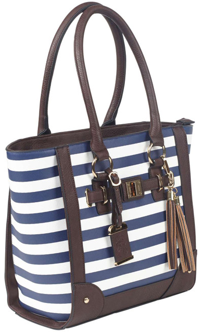 Bulldog BDP050 Tote Purse w/Holster Navy Stripe Leather Most Sm Pistols & Revolvers Right Hand TSW|25420