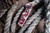 ProTech RUNT 5 - "Crimson Tiger Camo" custom anodized handle, DLC Black Magnacut Reverse Tanto Blade, black lip pearl button, black hardware, black clip. R5403-CTC