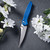 Protech Knives Peace Neighbor Avalon knurled blue aluminum handle, machine satin Magnacut blade, white pearl button, satin thumb studs and hardware, polished long deep carry clip PN1100-LTD Blue