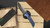 Protech Knives Mordax Nexus 17-4 Sapphire Blue Steel handles, Vegas Forge Ladder Damascus Blade, Abalone Button, Manual Folder