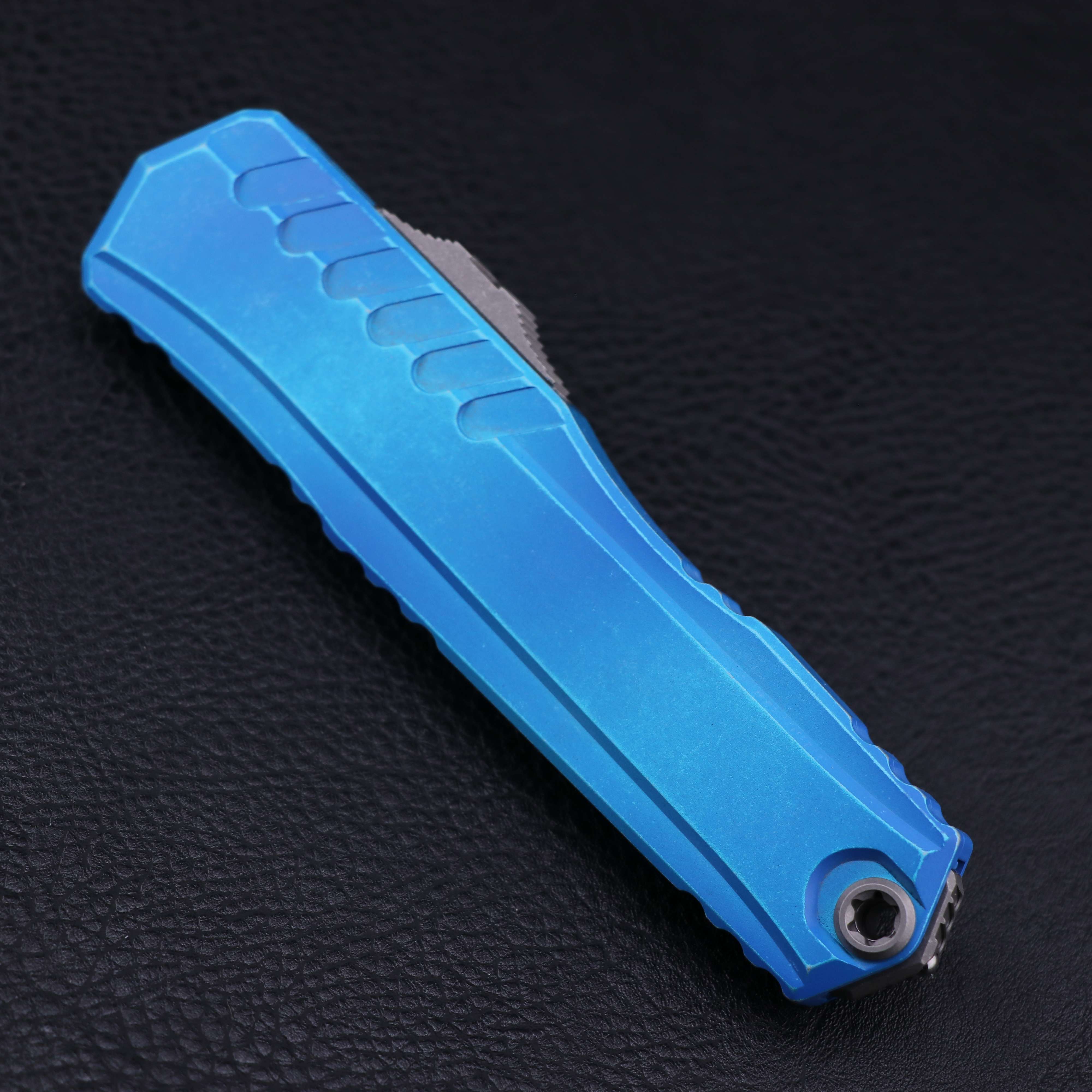 Microtech Cypher II Single Edge Knife - Apocalyptic Marbled Blue