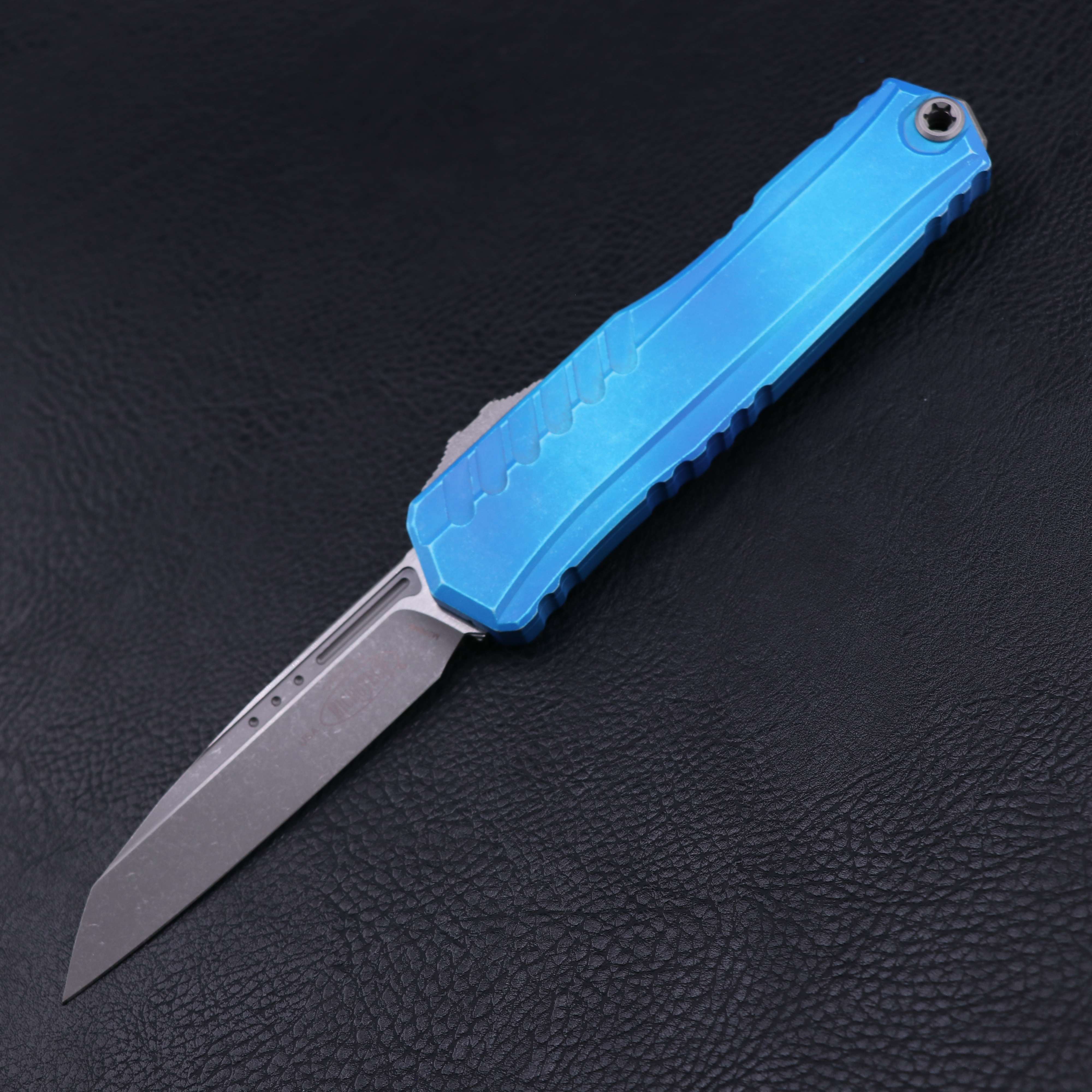 Microtech Cypher II Single Edge Knife - Apocalyptic Marbled Blue
