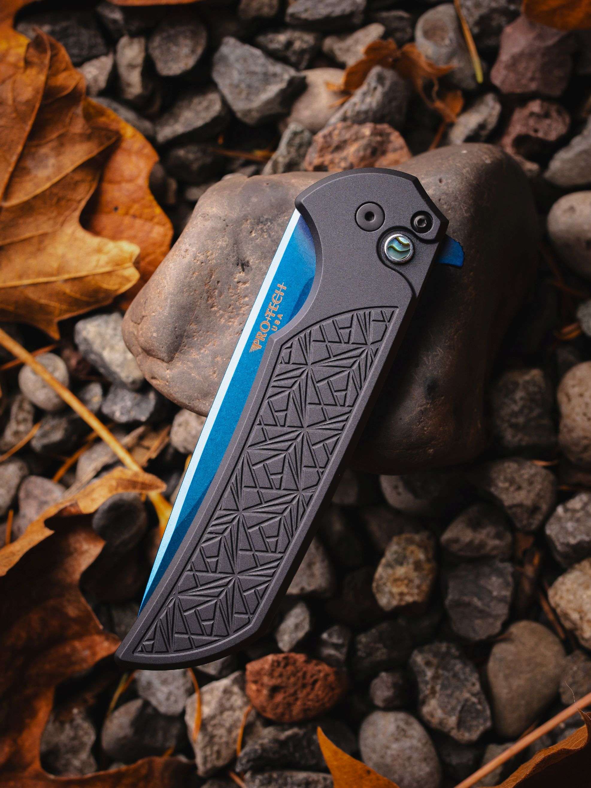 ProTech Mordax Knife: Sapphire Blue PVD Magnacut Blade & Textured