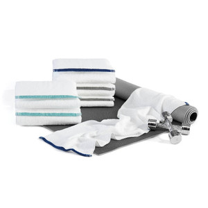 13" x 44" White with Aqua Dobby 100% Cotton Exercise Towels (10/dz) 13" x 44" White with Aqua Dobby 100% Cotton Exercise Towels (10/dz)
