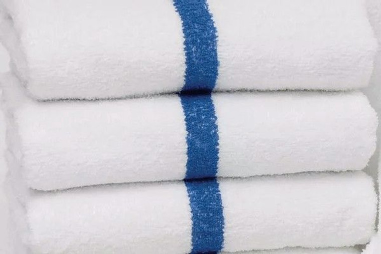 Bath Sheet White w/Blue Stripe 30x60 (18lbs) (DS#)
