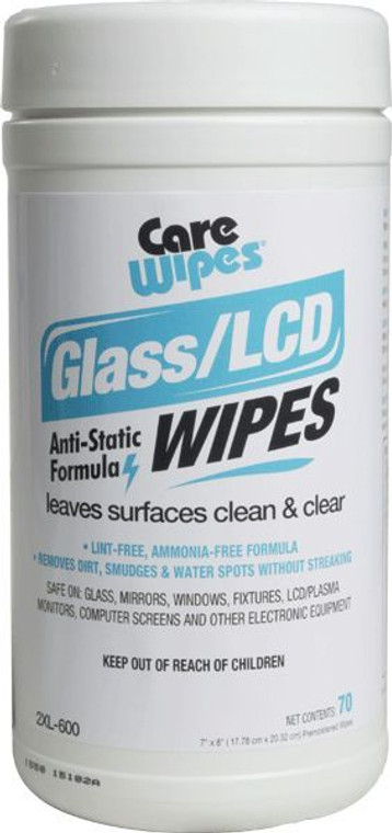 Care Wipes Glass & LCD Antistatic 7"x8" Wipes 70 count