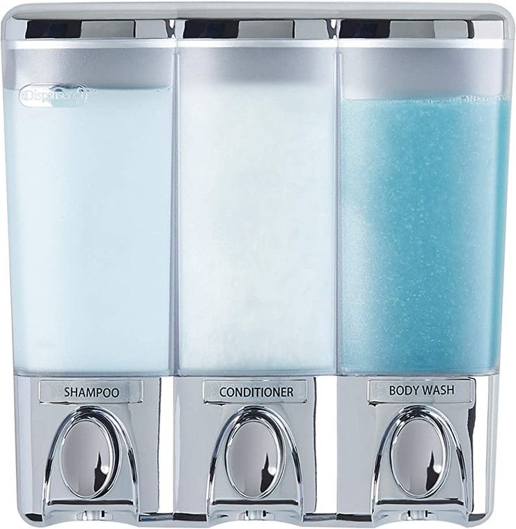 The versatile CLEAR CHOICE Shower Dispenser 3 Chamber can be used anywhere around the home. This wall mounted soap dispenser is perfect in the shower, at a vanity, in the kitchen or even laundry room; the choices are endless! The translucent containers allow you to clearly see which liquids are inside the soap dispenser and how much is left.