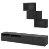 BESTÅ TV storage combination/glass doors, black-brown/Lappviken clear glass