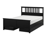 HEMNES Bed frame with 4 storage boxes, black-brown/Luröy, Queen